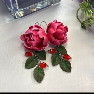 Pink Peony Drop Earrings